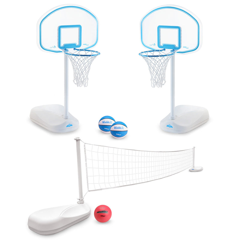 Clear Shot 2-in-1 Full Court Pool Basketball & Volleyball Game Set