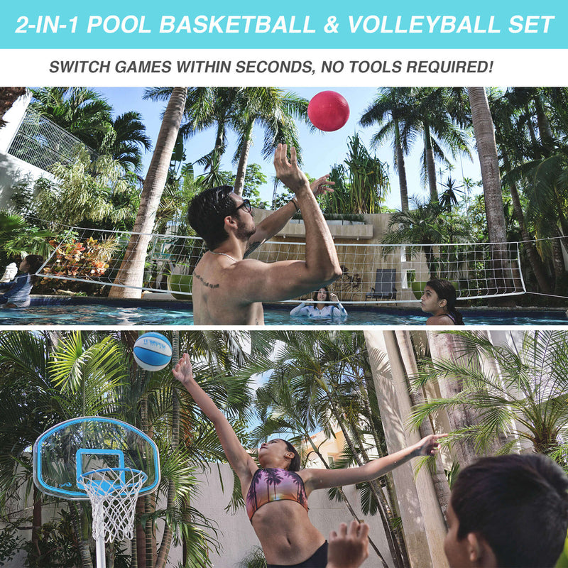 Clear Shot 2-in-1 Full Court Pool Basketball & Volleyball Game Set